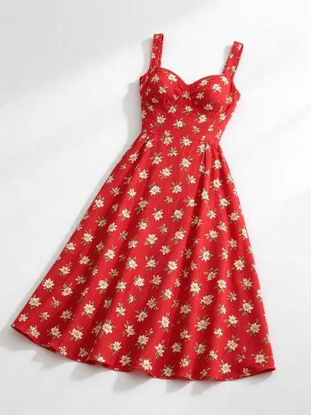 Outfit photo: Red floral summer dress