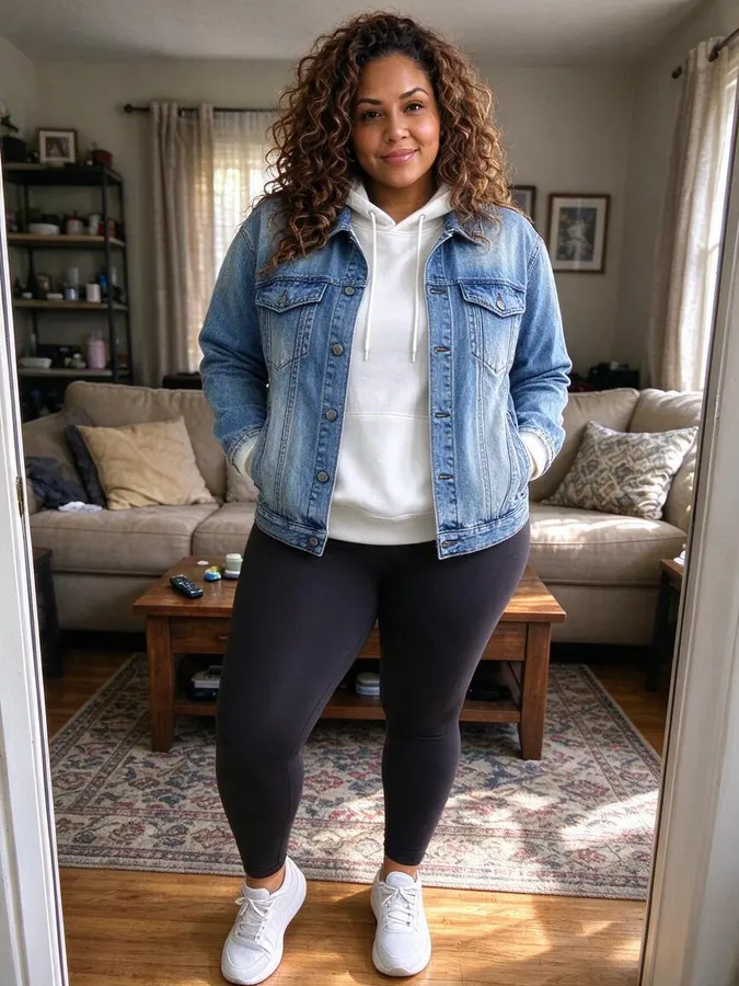 AI Clothes Swapper: Denim jacket over a white hoodie – After
