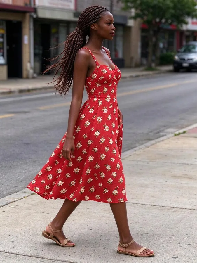 AI Clothes Swapper: Red floral summer dress – After